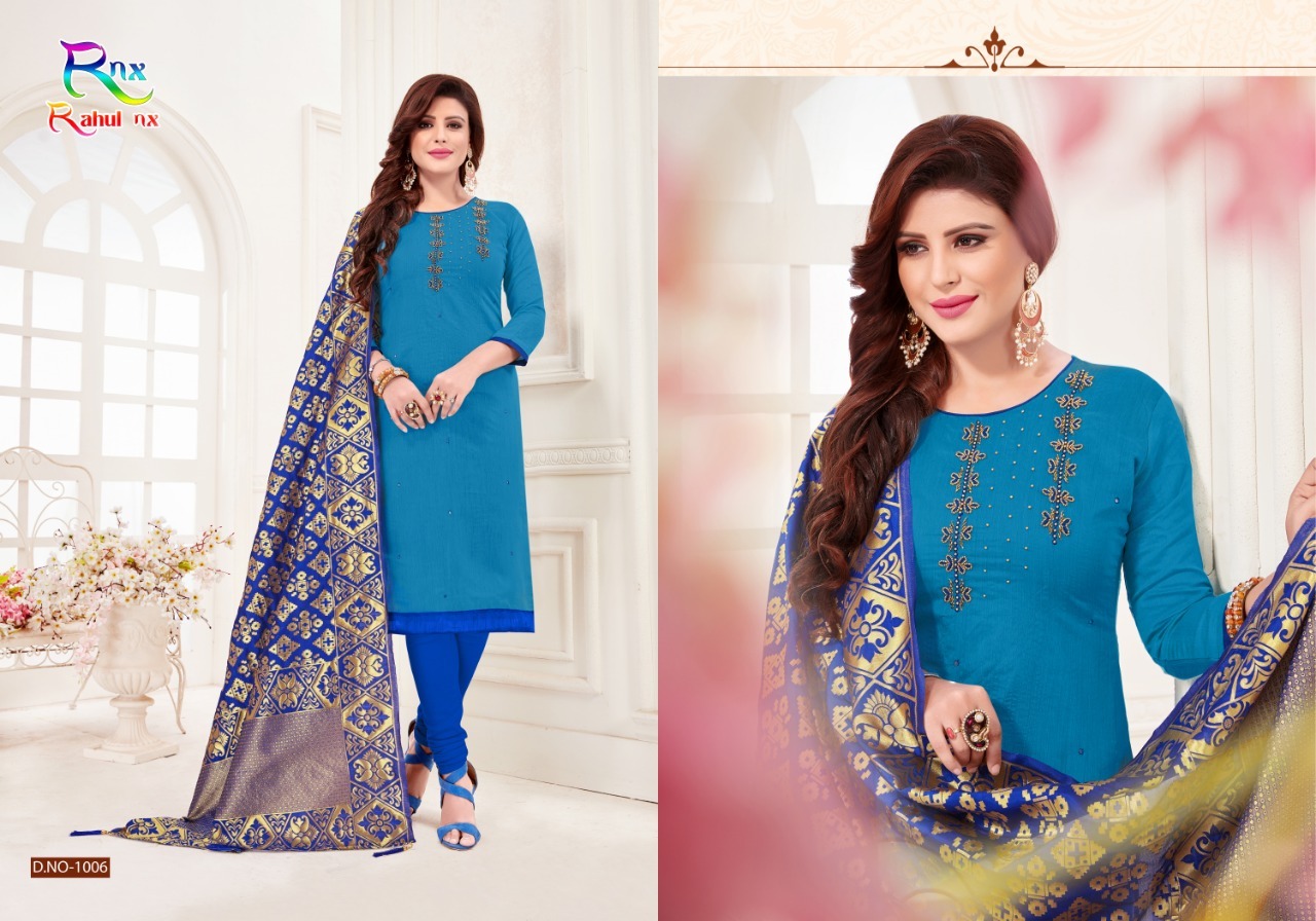 Cotton Flex Slub Hand Work Ensemble - Cotton Fabric, Banarasi Jacquard Dupatta | Quick Dry, Washable, Hand Embroidered Design, Ideal For All Seasons