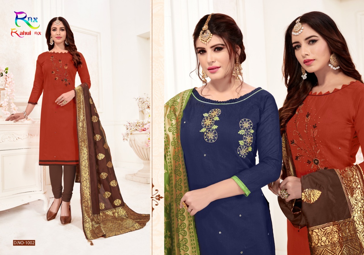 Cotton Flex Slub Hand Work Ensemble - Cotton Fabric, Banarasi Jacquard Dupatta | Quick Dry, Washable, Hand Embroidered Design, Ideal For All Seasons
