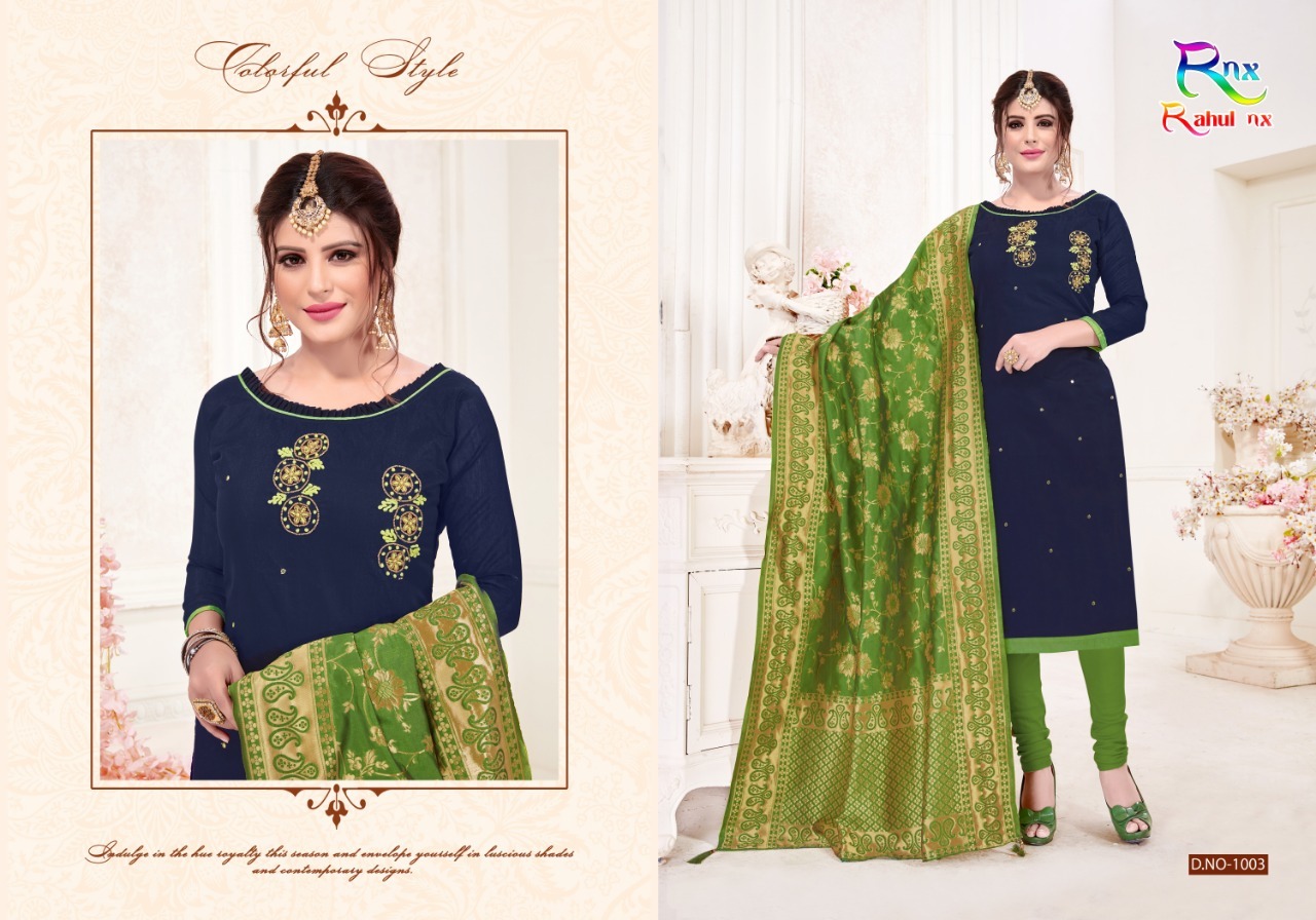 Cotton Flex Slub Hand Work Ensemble - Cotton Fabric, Banarasi Jacquard Dupatta | Quick Dry, Washable, Hand Embroidered Design, Ideal For All Seasons