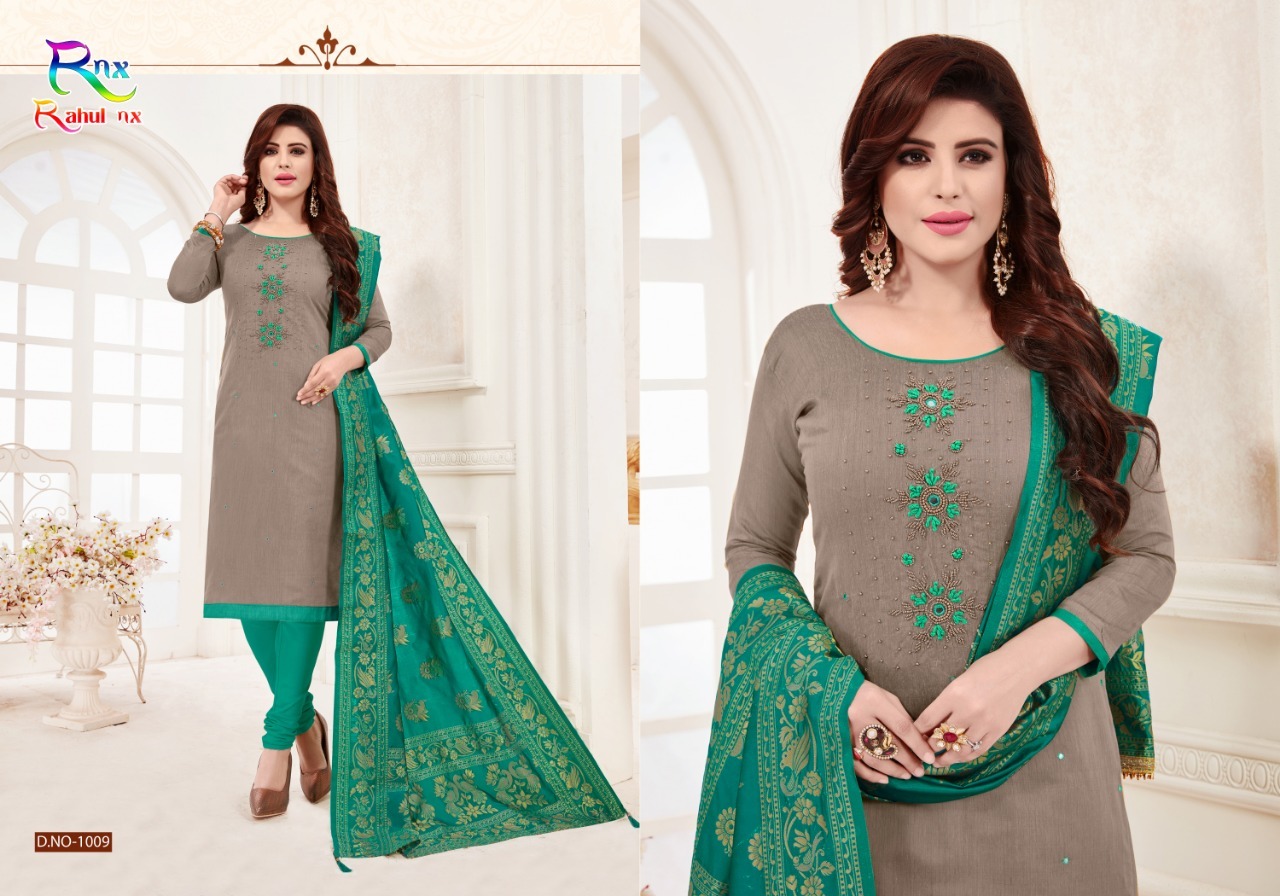 Cotton Flex Slub Hand Work Ensemble - Cotton Fabric, Banarasi Jacquard Dupatta | Quick Dry, Washable, Hand Embroidered Design, Ideal For All Seasons