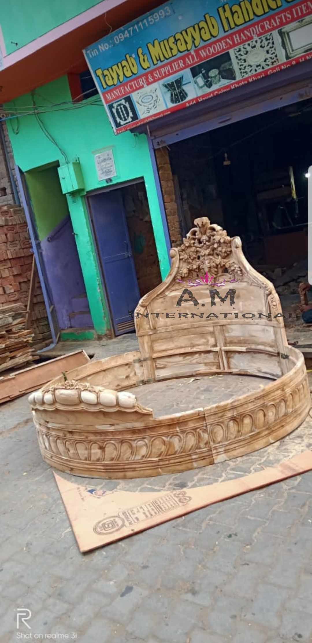 Handmade Antique Round Wooden Bed