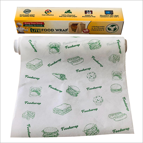 Lite Food Wrap - Organic Cellulose, 25 Meter Roll , Custom Printed Design, Non-sticky Grease Locking, Microwaveable, Recycled Paper Type