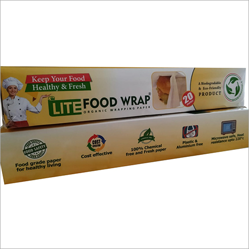 Lite Food Wrap - Organic Cellulose, 25 Meter Roll , Custom Printed Design, Non-sticky Grease Locking, Microwaveable, Recycled Paper Type