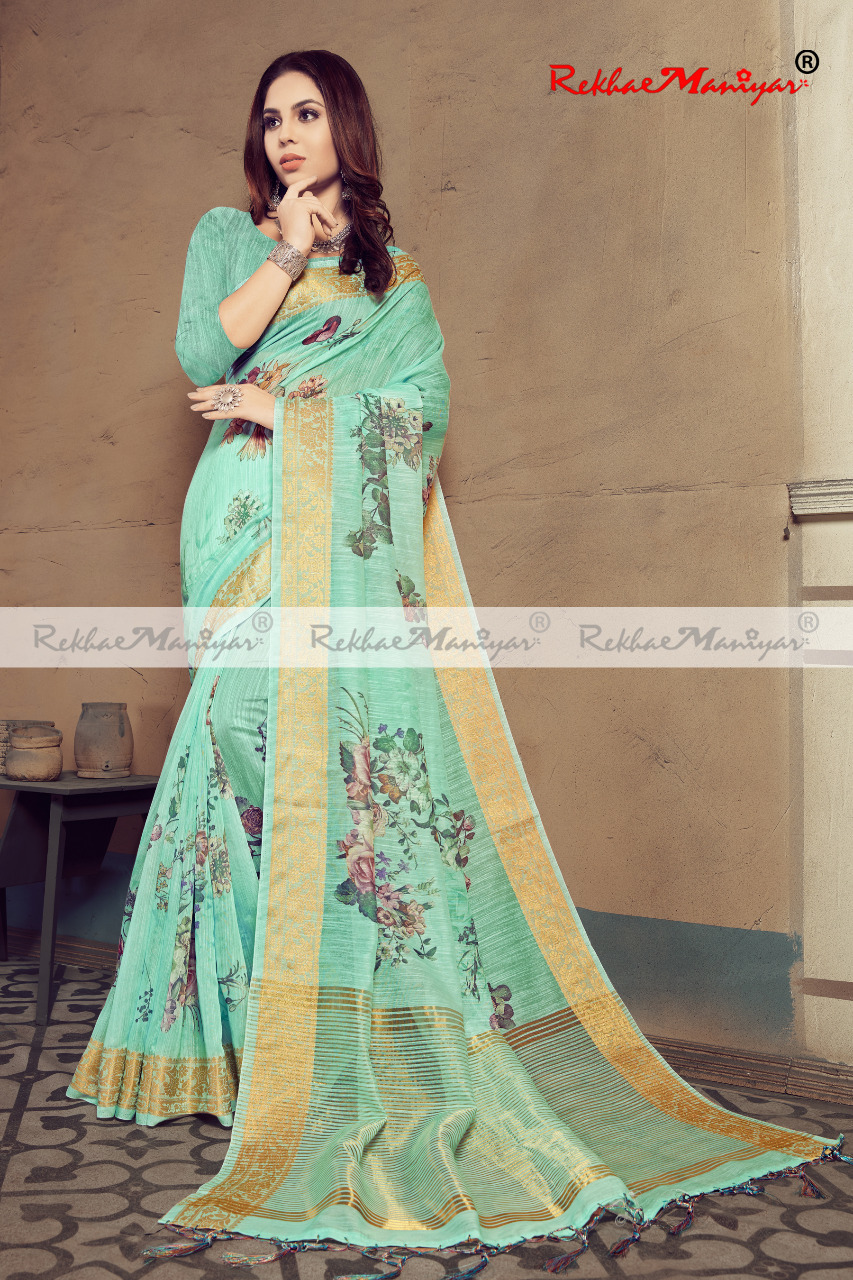 Heavy Linen Digital Printed Saree With Blouse - Georgette Fabric, Multi-season Suitable | Bollywood Style, Printed Design For Versatile Elegance