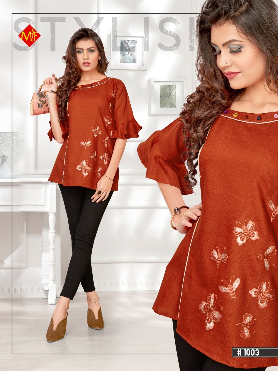 Cotton Slub Short Kurti - Swees Cotton Slub, Size S(36)-xl(42), Ruby Color, 3-4th Sleeves | Embroidered Design, Cool Dry, Quick Dry, Washable