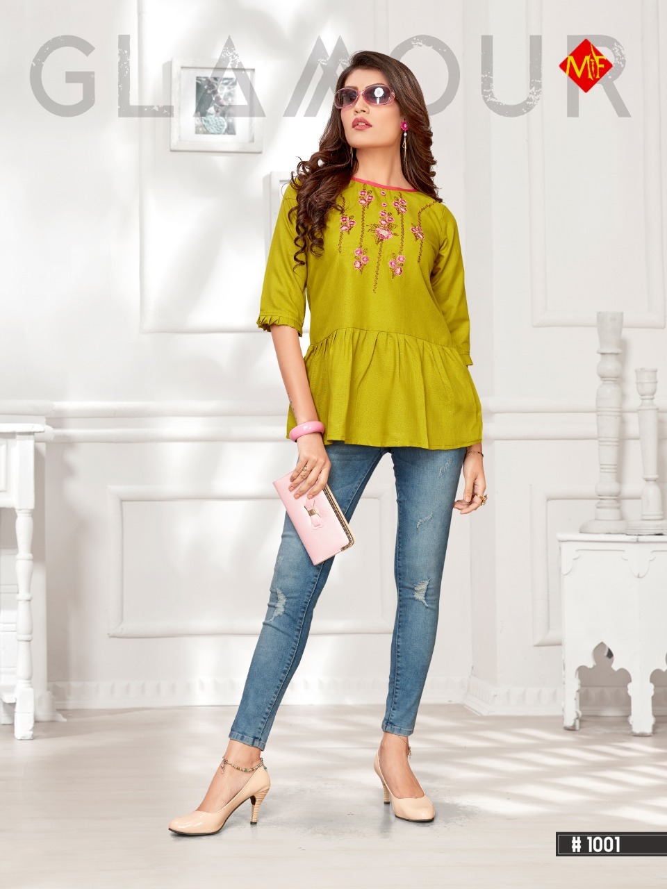 Cotton Slub Short Kurti - Swees Cotton Slub, Size S(36)-xl(42), Ruby Color, 3-4th Sleeves | Embroidered Design, Cool Dry, Quick Dry, Washable