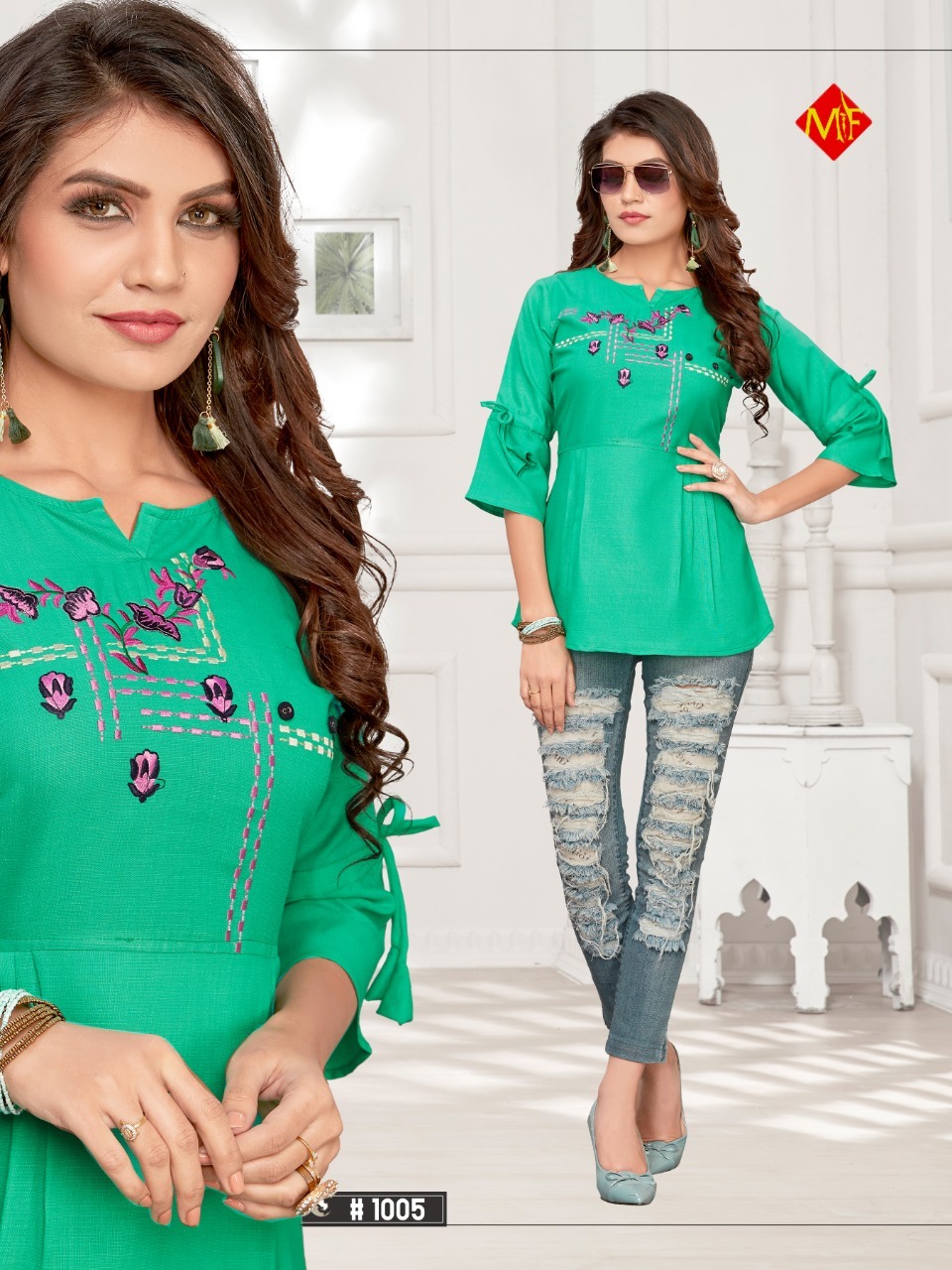 Cotton Slub Short Kurti - Swees Cotton Slub, Size S(36)-xl(42), Ruby Color, 3-4th Sleeves | Embroidered Design, Cool Dry, Quick Dry, Washable