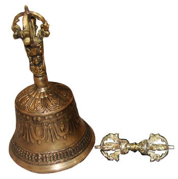 Large Handmade Tibetan Bell & Dorje - Brass Metal, 700 To 1200 Grams | Antibacterial, Corrosion Resistant, Eco-friendly, Easy To Clean, Fireproof
