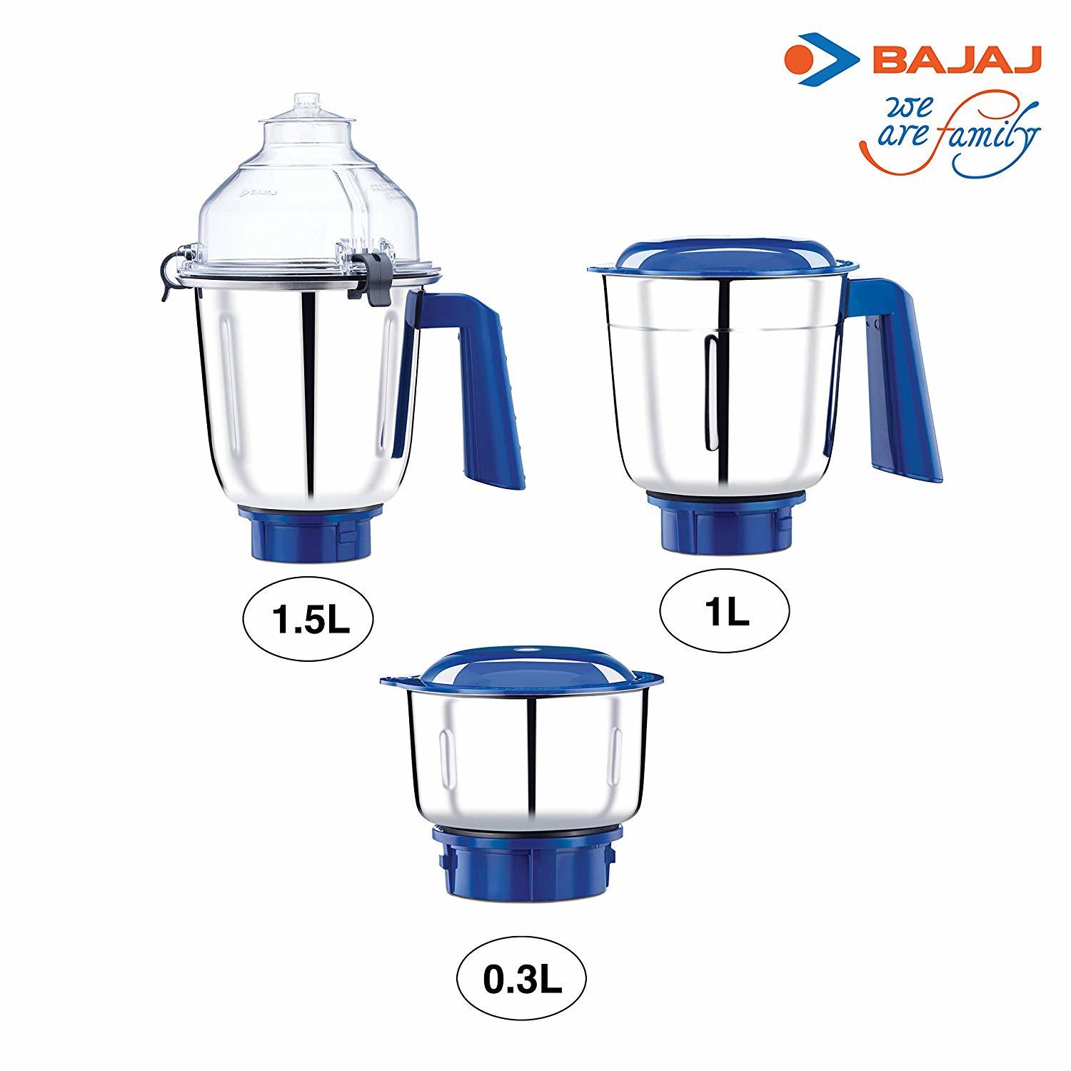 Bajaj Typhoon 750-watt Mixer Grinder With 3 Jars (White/turquoise)