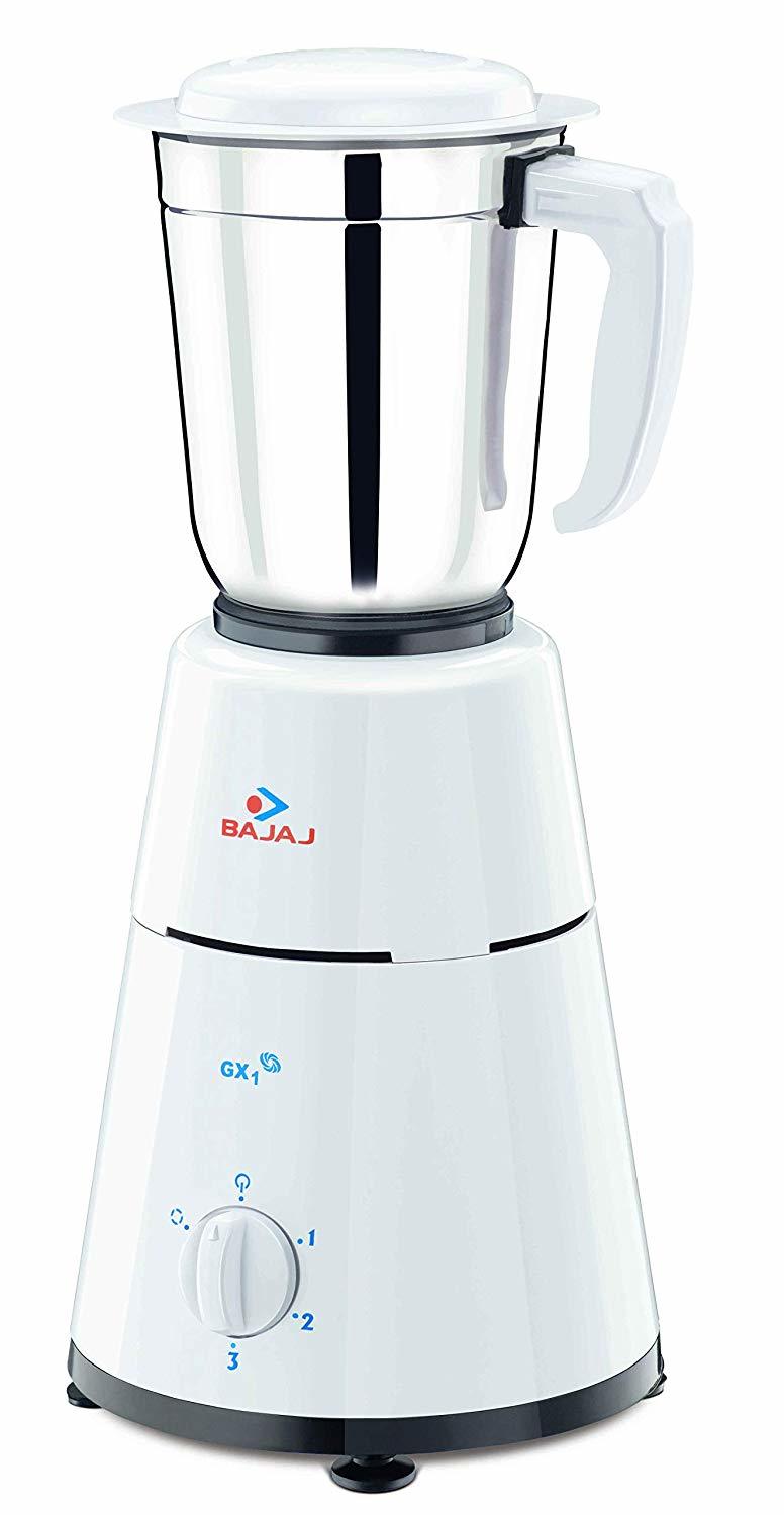 Bajaj Gx-1 500-watt Mixer Grinder - 1.25l Liquidizing Jar, 0.8l Wet/dry Grinding Jar, 0.3l Chutney Jar | 3 Speed Control, Easy Grip Handle, Stainless Steel