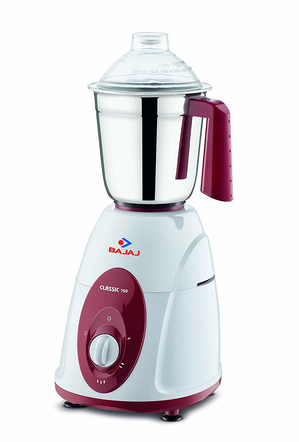Bajaj Classic 750-watt Mixer Grinder With 3 Jars (White And Maroon)