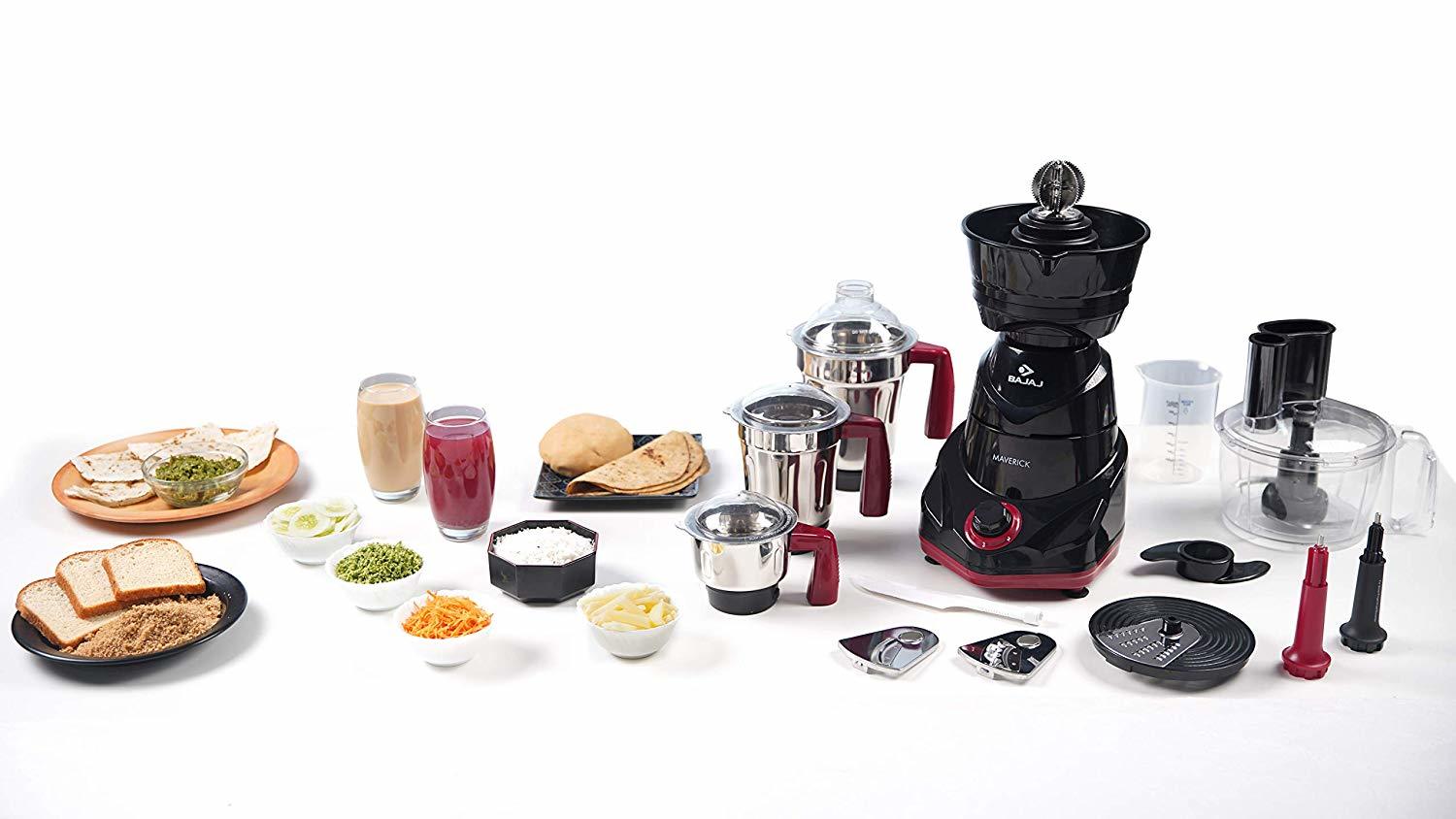 Bajaj Maverick 750-watt Mixer Grinder With 3 Jars, Food Processor Bowl And Coconut Scraper