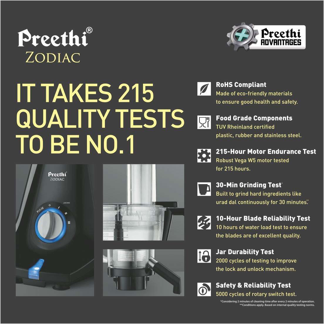 Preethi Zodiac 750w 3-in-1 Mixer Grinder - A.b.s Body, 3 Speed Control, Super Extraction For Instant Juice And Grinding