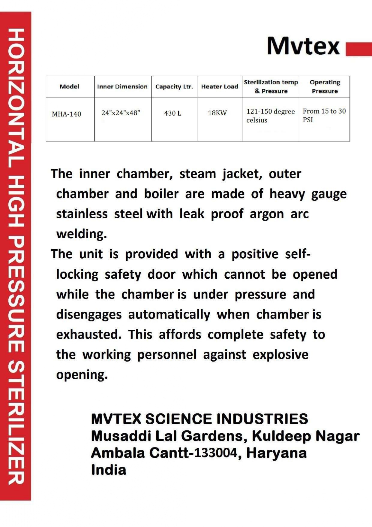 Horizontal High Pressure Sterilizer Chamber Size: 432 Liter