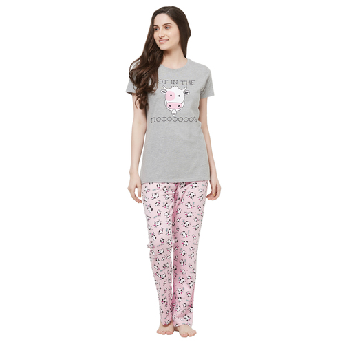 Evolove Womens Pajama T-Shirt Sets (Evo1) - Color: Pink And Grey Melange