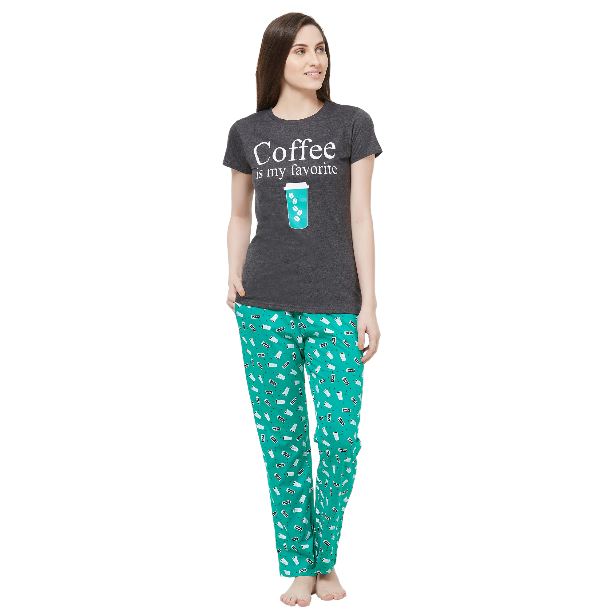 Turquoise & Antra Melange Evolove Womens Pajama T Shirt Sets (Evo24)