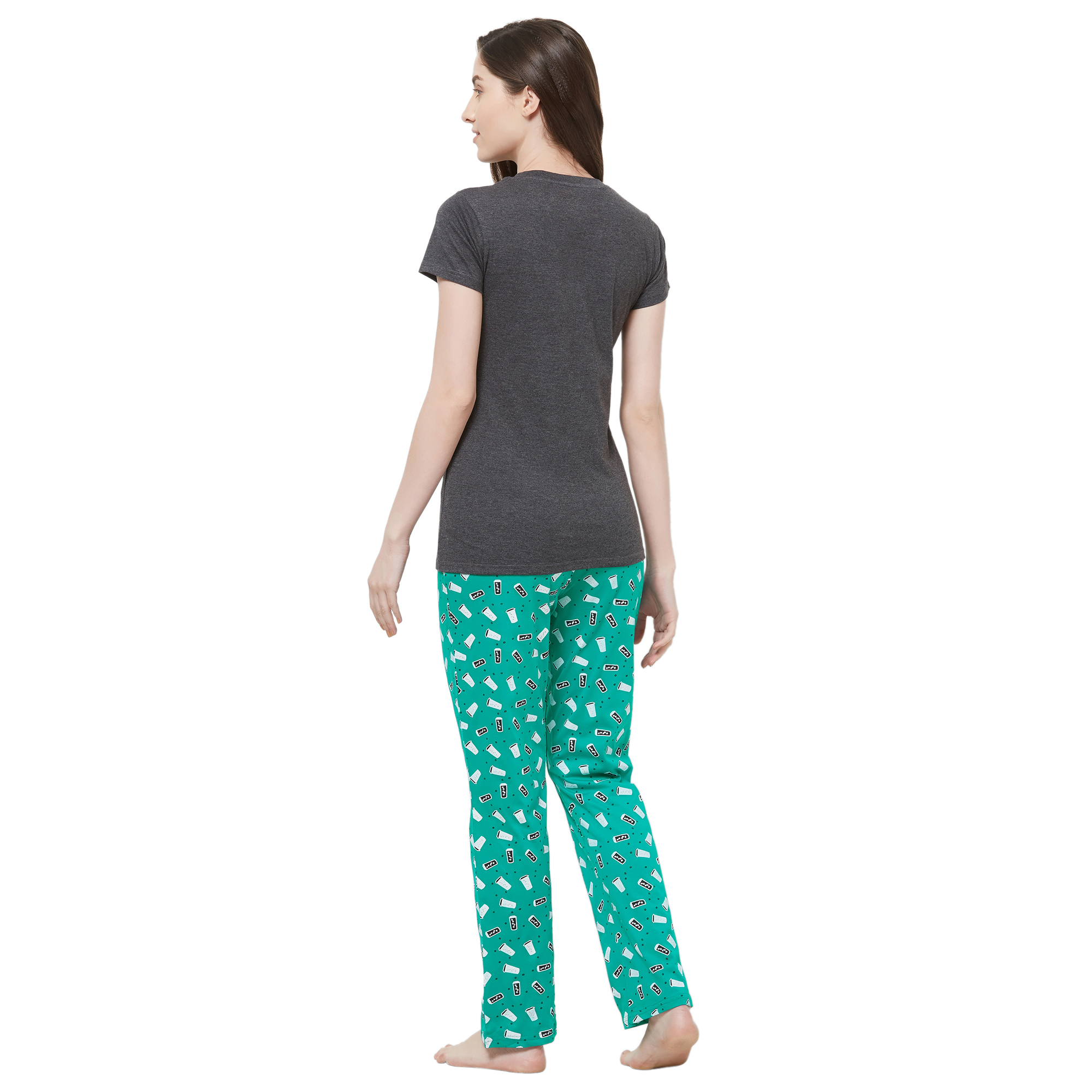 Turquoise & Antra Melange Evolove Womens Pajama T Shirt Sets (Evo24)