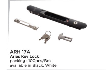 Aries Key Lock - Aluminum, Regular Size, Black & White | Ideal for Sliding Windows