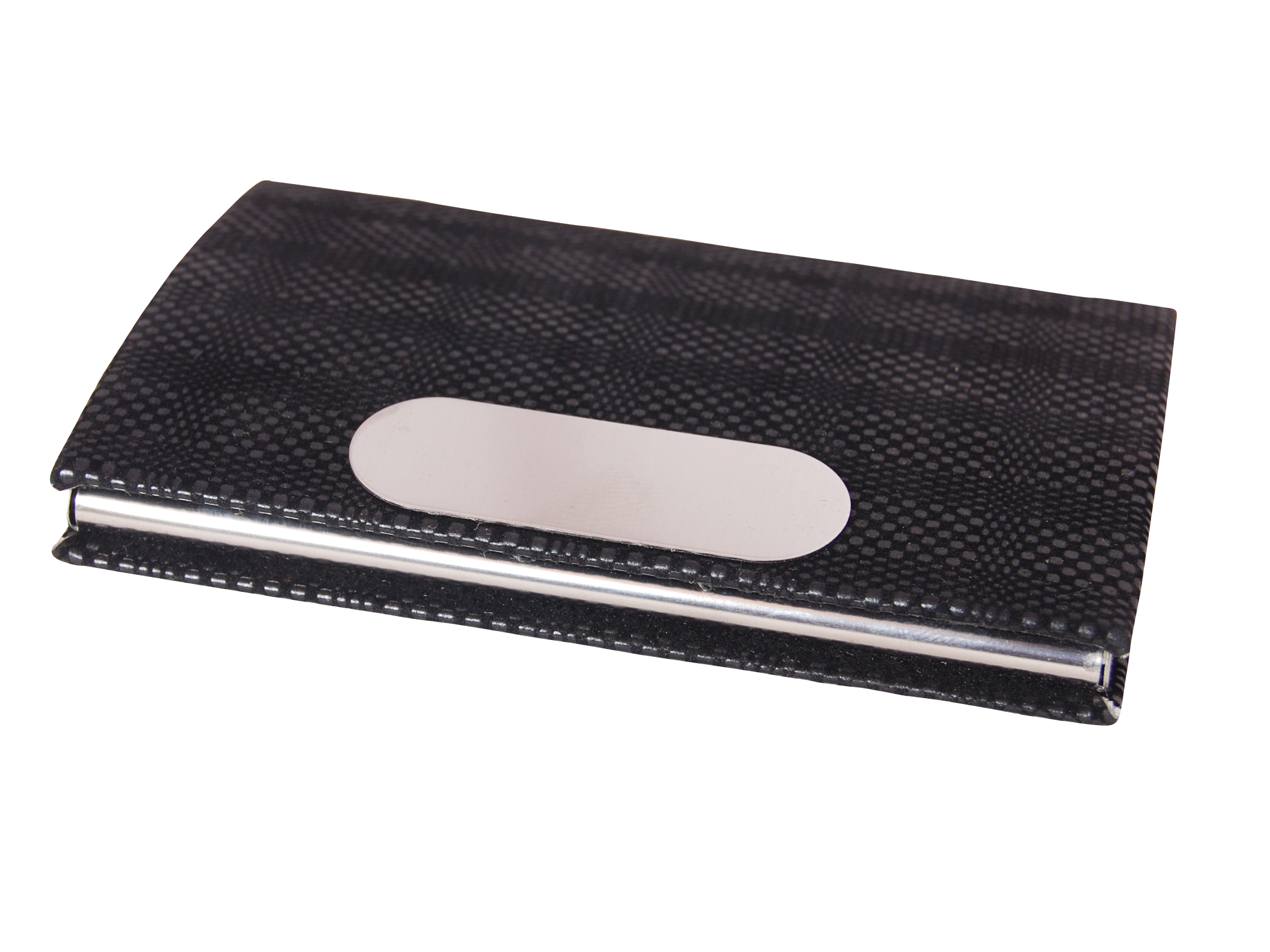 Visiting Card Holder - Leather Material, Rectangle Shape, Matte Black Color | Stylish Look, Engraved Logo Display, Quality Checked