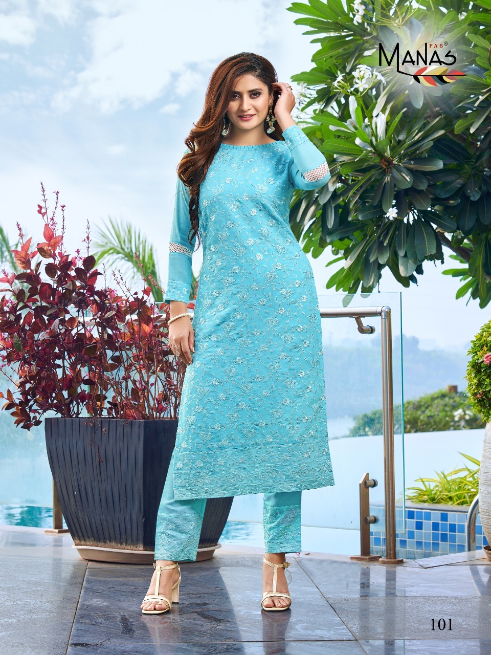 Fancy Long Kurti - Fancy Fabric With Inner, Lucknowi Embroidery Work | Cool Dry, Quick Dry, 3/4 Sleeve, Available In Multiple Sizes