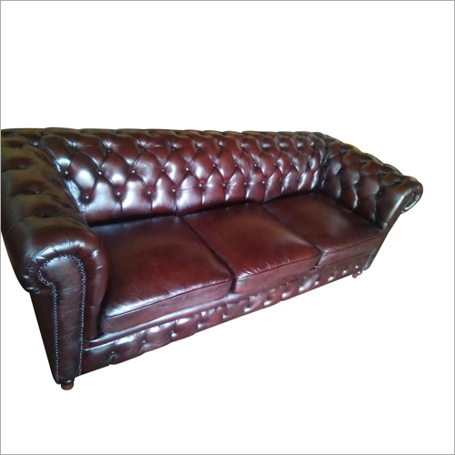Leather Three Seater Sofa - Genuine Leather, 78x36x34 inches, Brown | Elegant Design, Comfortable Seating, Solid Wood Frame