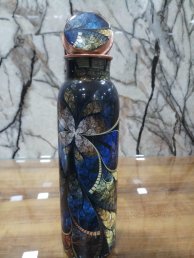 Printed Bottle - Copper Metal, 10.5 Inches Round, Mix Colour | Stylish Design, 300 Grams Lightweight For Easy Handling