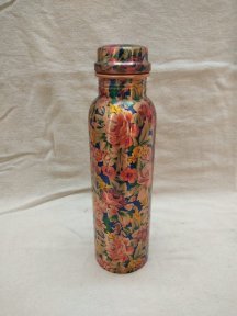 Printed Bottle - Copper Metal, 10.5 Inches Round, Mix Colour | Stylish Design, 300 Grams Lightweight For Easy Handling