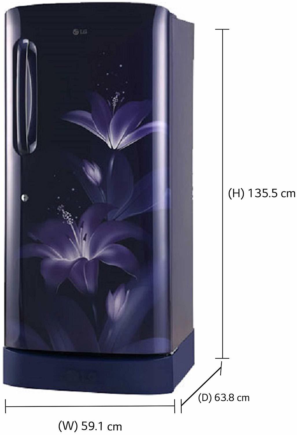 Lg 215 L 5 Star ( 2019 ) Inverter Direct Cool Single Door Refrigerator (Gl-d221abgy, Blue Glow)