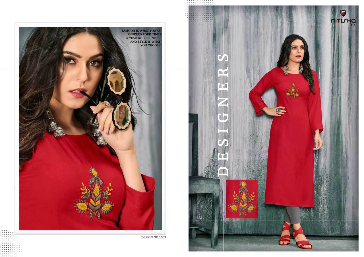 Rayon Handwork Kurti - 14kg Pure Khatli Embroidered Rayon, Sizes M-4xl, 3-4th Sleeve Style, Cool Dry & Washable Features