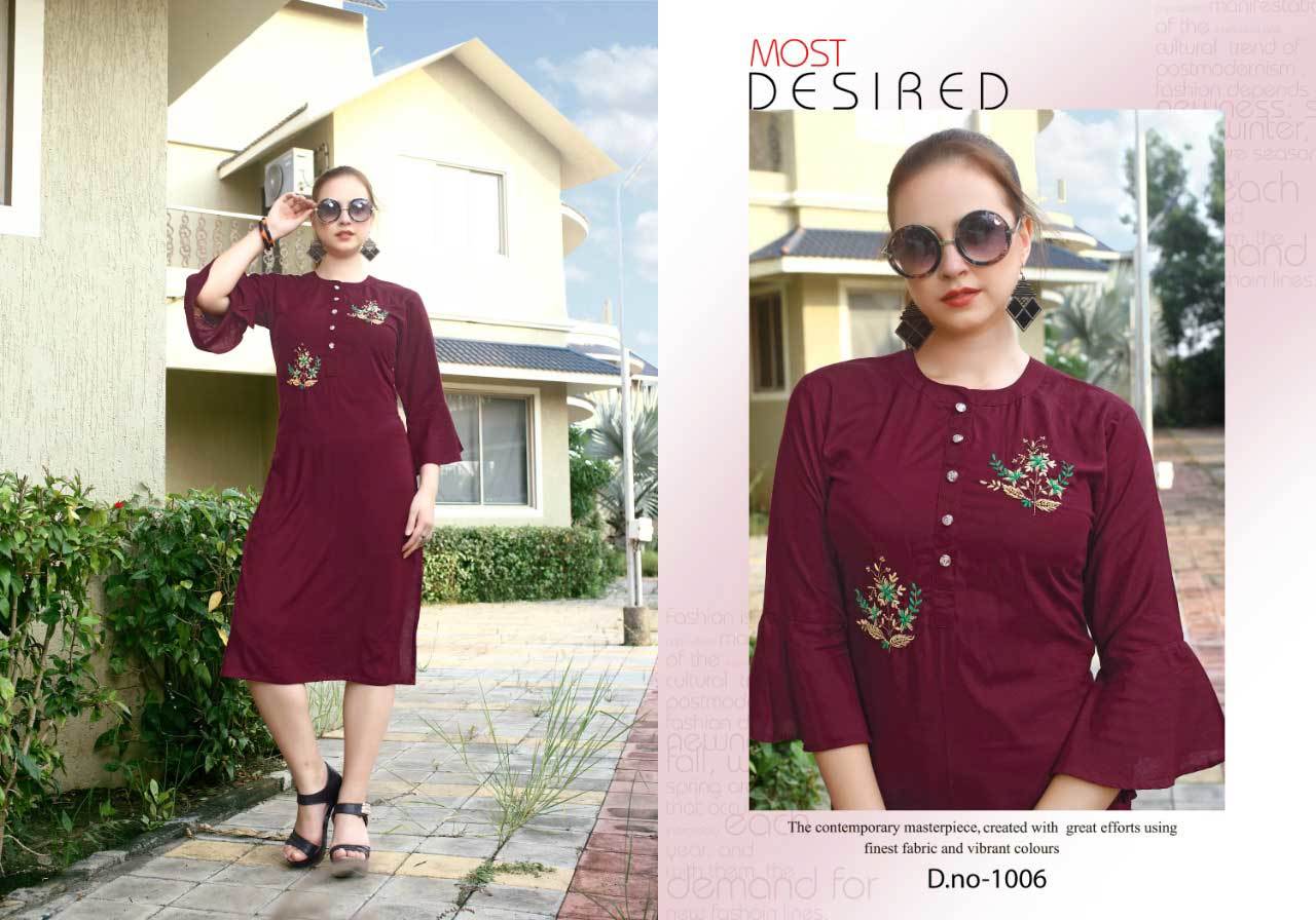 Rayon Slub Long Kurti - Rayon Slub, Length 46 Inchs, Sizes M To 3xl | Cool Pass, Quick Dry, Handwork Design, 3-4th Sleeve Style, Washable
