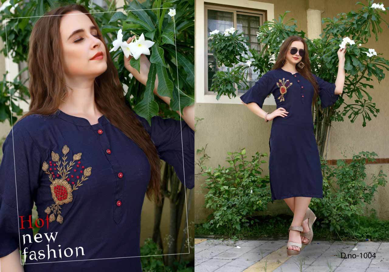 Rayon Slub Long Kurti - Rayon Slub, Length 46 Inchs, Sizes M To 3xl | Cool Pass, Quick Dry, Handwork Design, 3-4th Sleeve Style, Washable