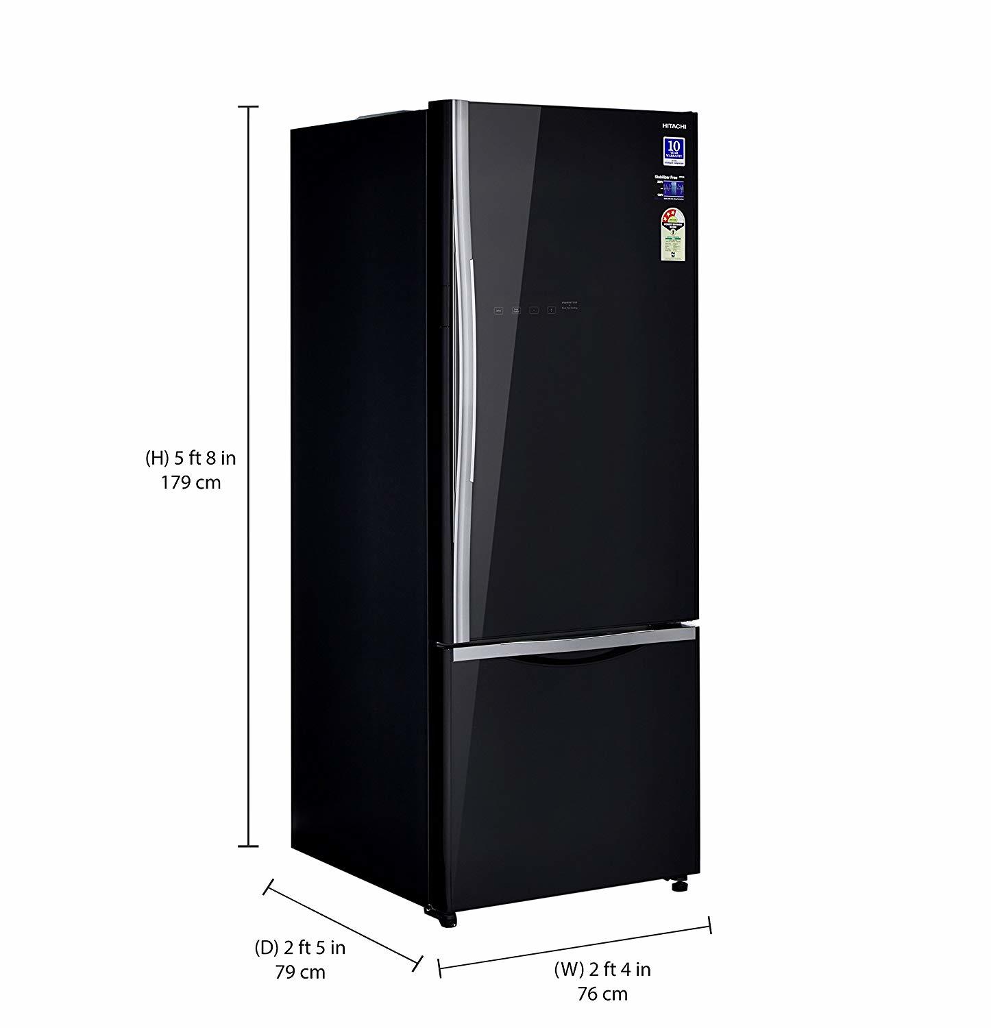 Hitachi 466 L 3 Star ( 2019 ) Rating Frost Free Standard Double Door Refrigerator (R-b500pnd6 - Gbk Glass Black Inverter Compressor)