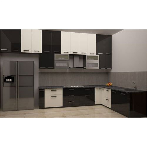 Glossy L Shape Acrylic Modular Kitchen