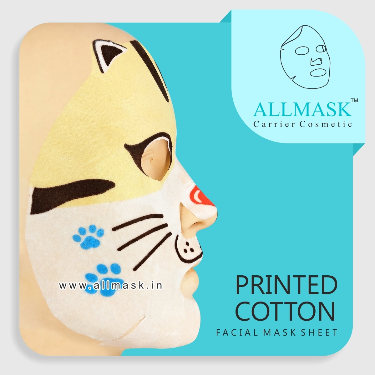 Cotton Cat Printed Facial Mask Sheet - Cotton Fiber Nonwoven Fabric, Multicolor, Soft & Absorbent, Eco-friendly Design, For Adults