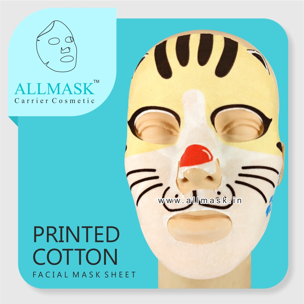 Cotton Cat Printed Facial Mask Sheet - Cotton Fiber Nonwoven Fabric, Multicolor, Soft & Absorbent, Eco-friendly Design, For Adults
