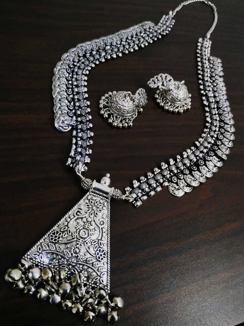 Long Oxidised Coin Temple Necklaces Set Size: 32 Cm Appx. & Adjustable