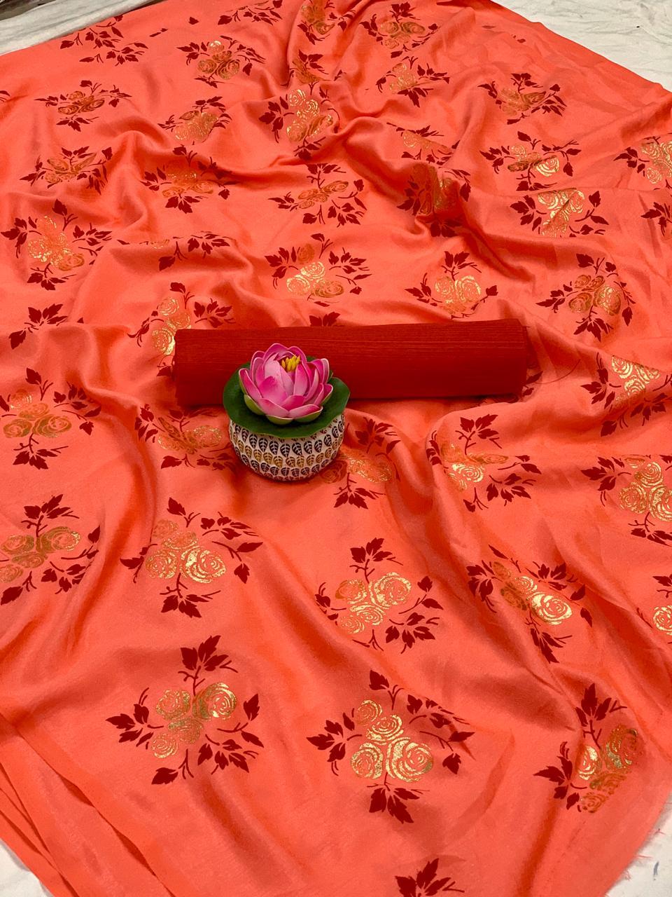 Printed Vichitra Silk Saree