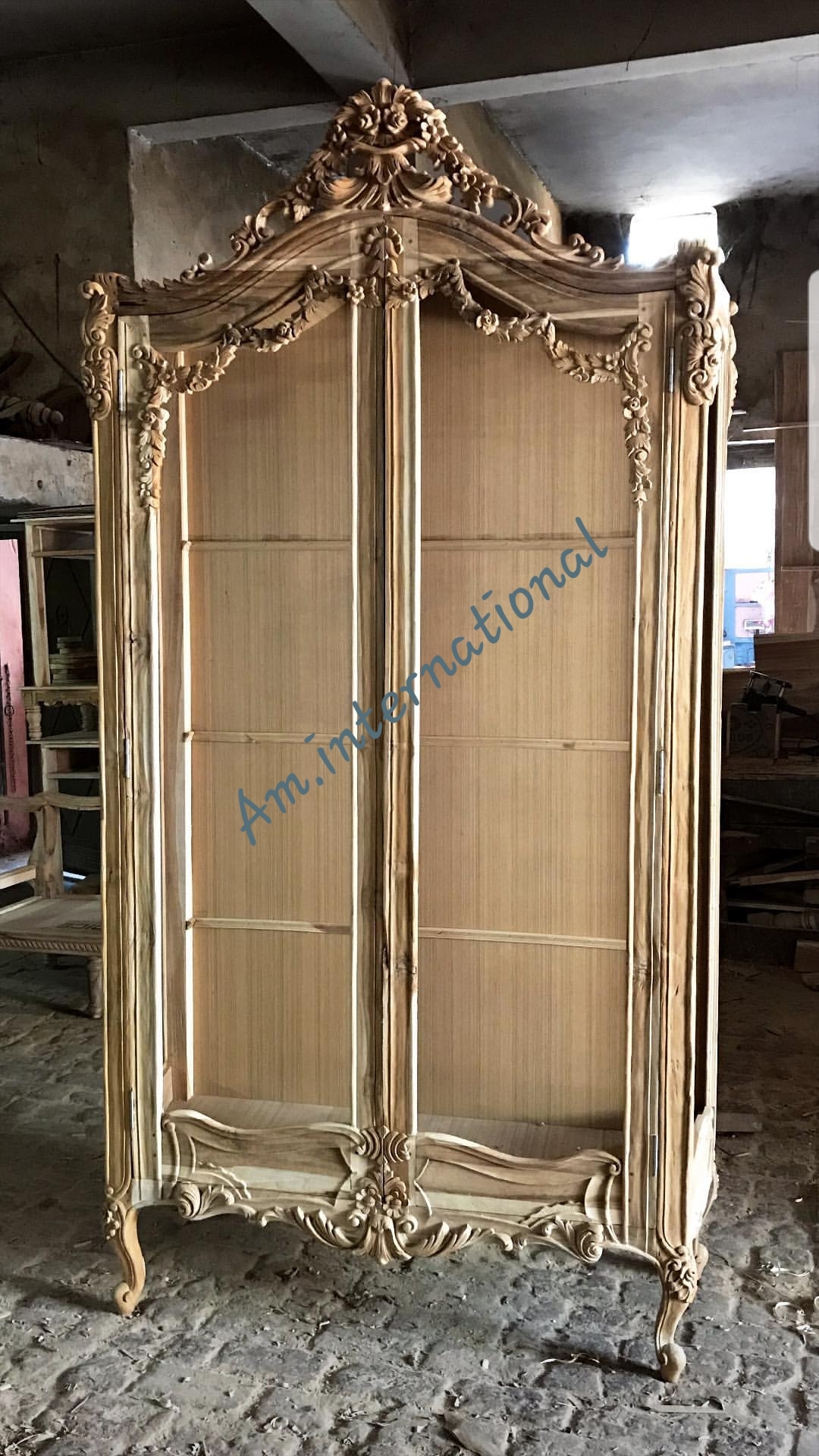 Almirah - Solid Teak Wood, Customizable Size & Finish | Handmade Artistry, Eco-friendly, Indian Style Living Room Furniture