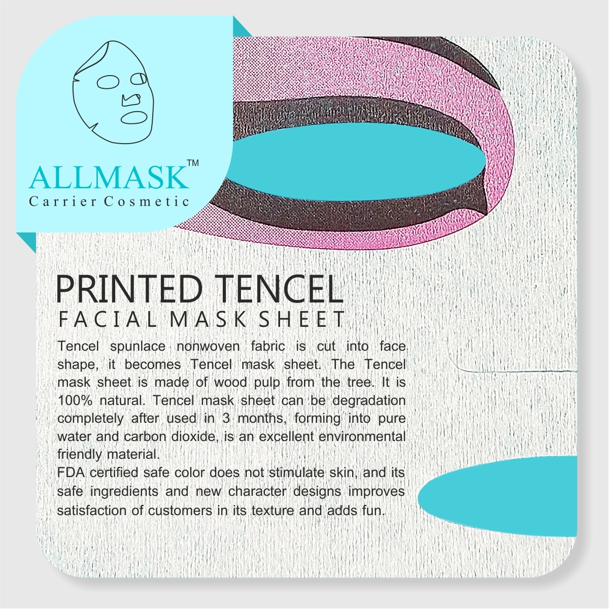 Tencel/invisible Eye Printed Facial Mask Sheet - Tencel Nonwoven Fabric, Multicolor, Soft, Breathable, Disposable, Eco-friendly, Customizable