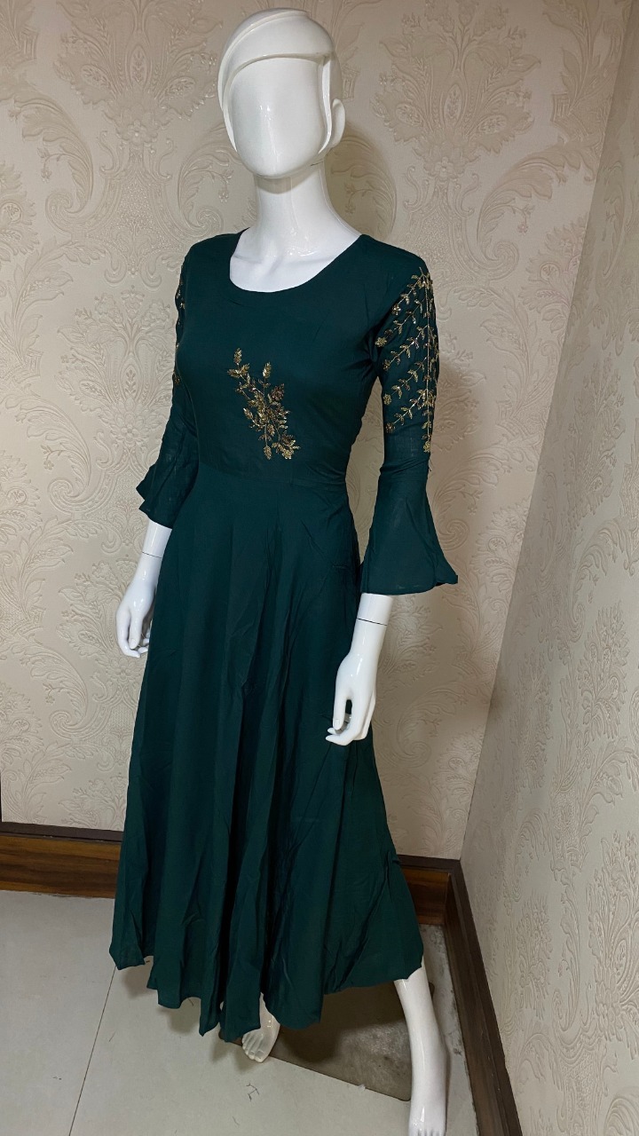 Fancy Rayon Kurti - S(36) M(38) L(40) Xl(42) Xxl(44) 3xl(46), Teal Blue, Purple | Traditional Ethnic Wear, 3/4 Sleeve, Hand Work, Washable, Cool Dry