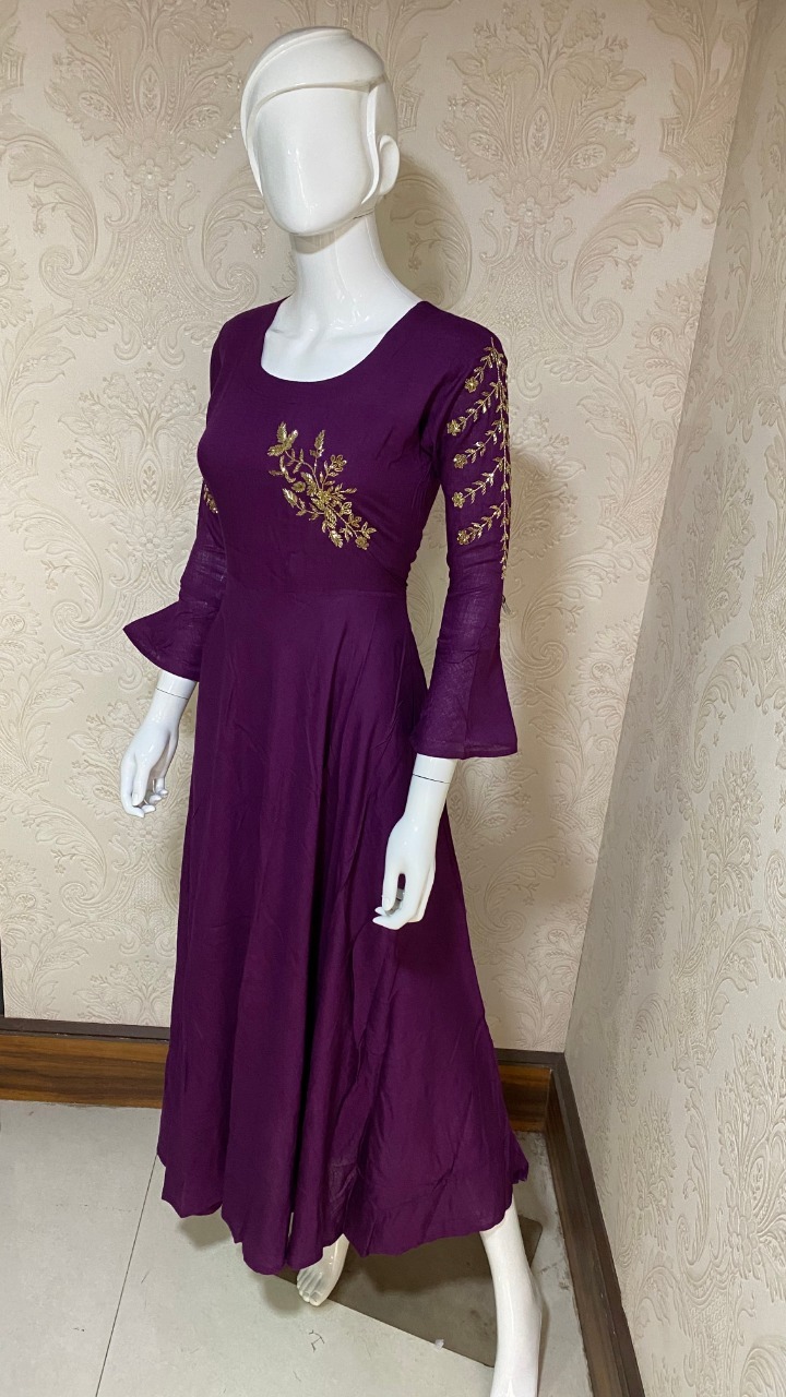 Fancy Rayon Kurti - S(36) M(38) L(40) Xl(42) Xxl(44) 3xl(46), Teal Blue, Purple | Traditional Ethnic Wear, 3/4 Sleeve, Hand Work, Washable, Cool Dry
