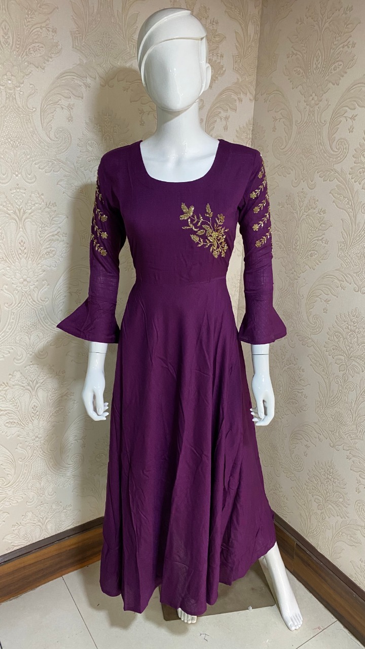 Fancy Rayon Kurti - S(36) M(38) L(40) Xl(42) Xxl(44) 3xl(46), Teal Blue, Purple | Traditional Ethnic Wear, 3/4 Sleeve, Hand Work, Washable, Cool Dry