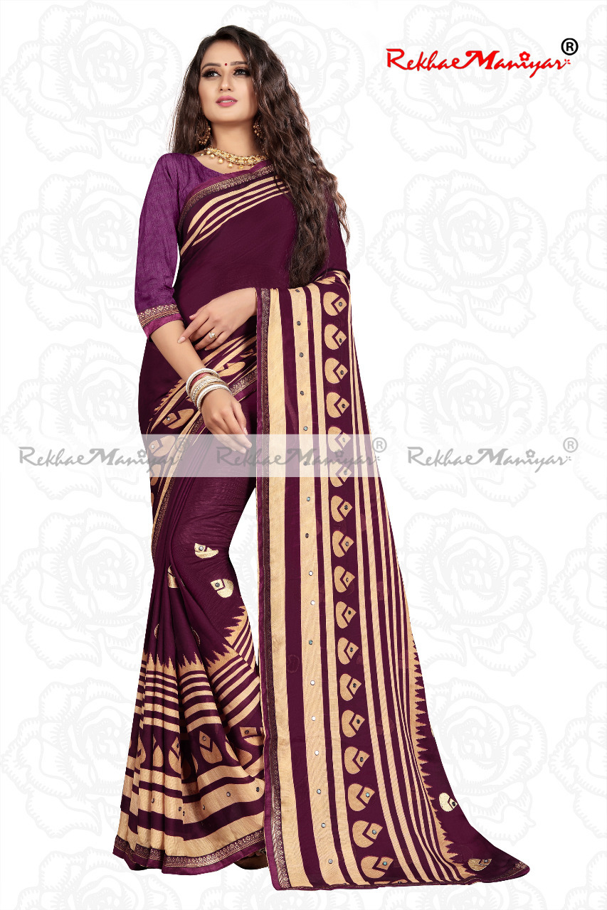 Moss Chiffon Embroidery Panel Saree - Georgette Fabric With Intricate Mirror Work Weaving Border, Blouse Included For All Seasons