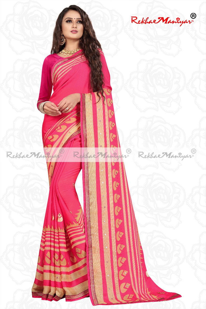 Moss Chiffon Embroidery Panel Saree - Georgette Fabric With Intricate Mirror Work Weaving Border, Blouse Included For All Seasons