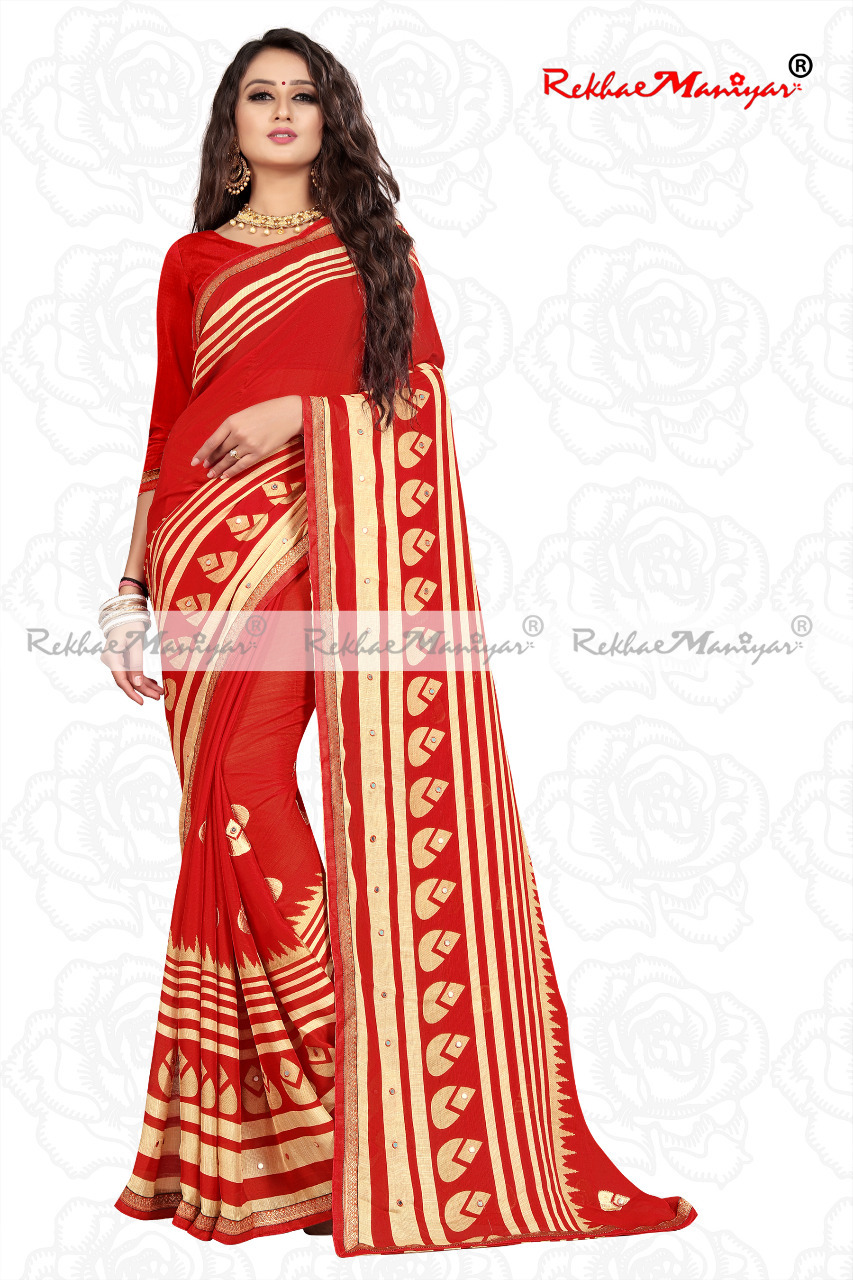 Moss Chiffon Embroidery Panel Saree - Georgette Fabric With Intricate Mirror Work Weaving Border, Blouse Included For All Seasons