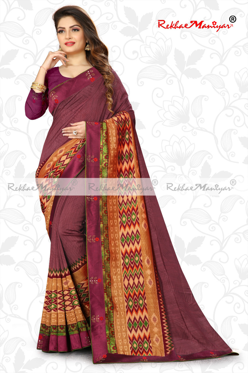Vichitra Silk Shaded Party Wear Saree - Georgette, Two Tone Design With Geometrical Print & Swarovski Diamond Work, Suitable For All Seasons