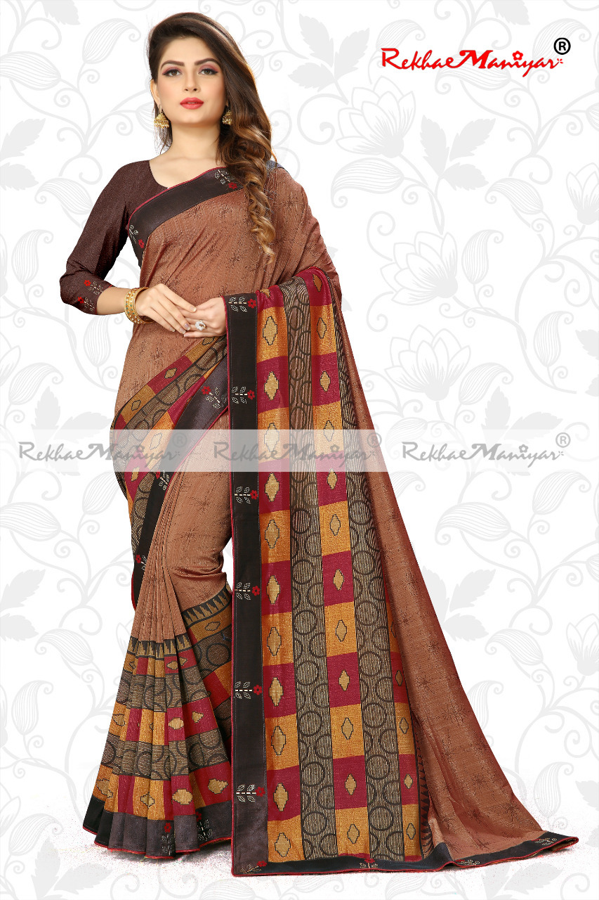 Vichitra Silk Shaded Party Wear Saree - Georgette, Two Tone Design With Geometrical Print & Swarovski Diamond Work, Suitable For All Seasons