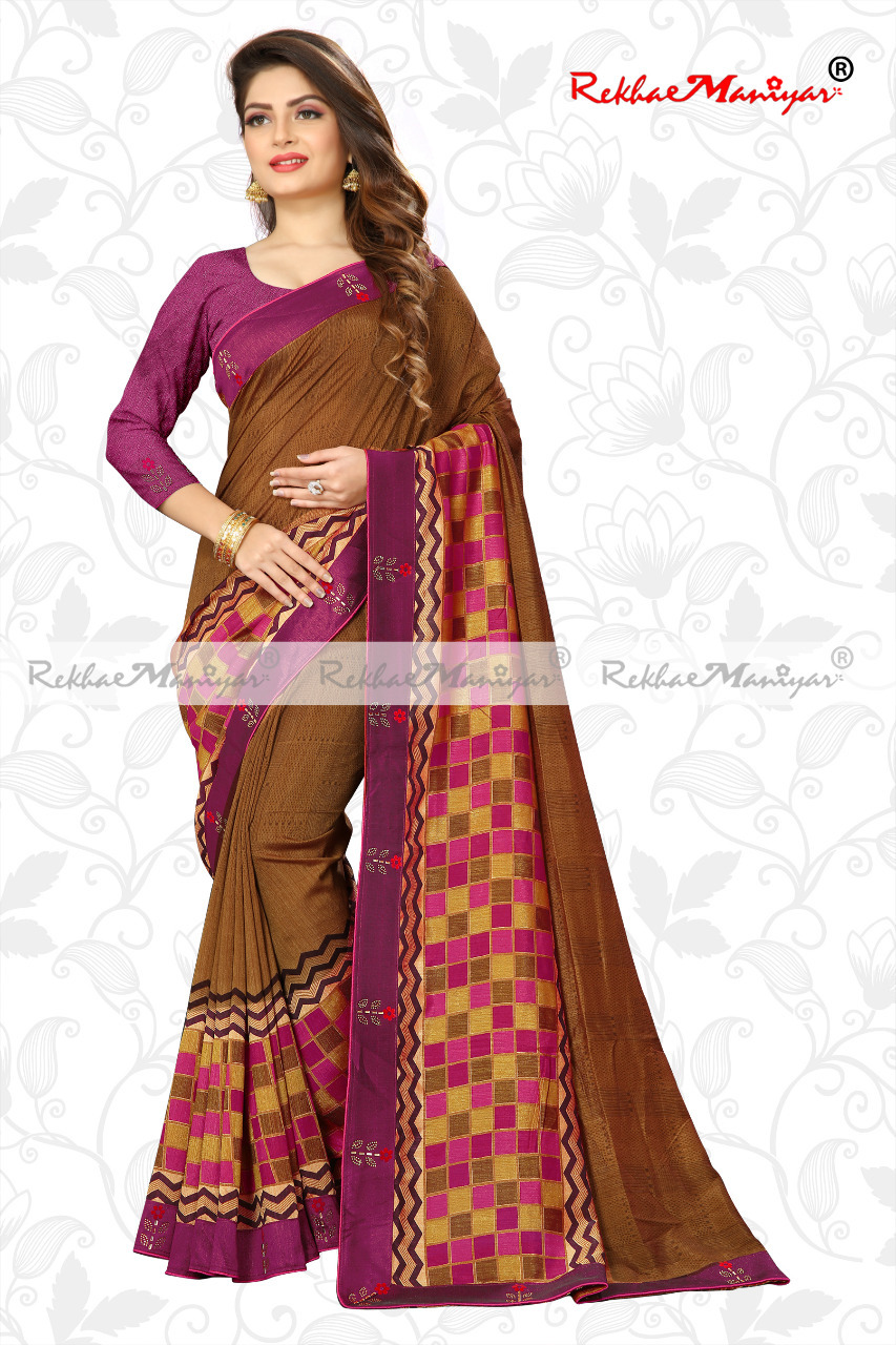 Vichitra Silk Shaded Party Wear Saree - Georgette, Two Tone Design With Geometrical Print & Swarovski Diamond Work, Suitable For All Seasons