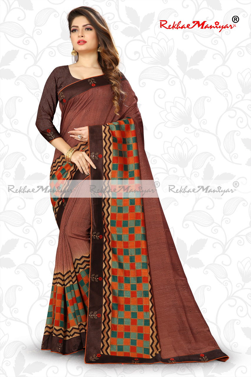 Vichitra Silk Shaded Party Wear Saree - Georgette, Two Tone Design With Geometrical Print & Swarovski Diamond Work, Suitable For All Seasons