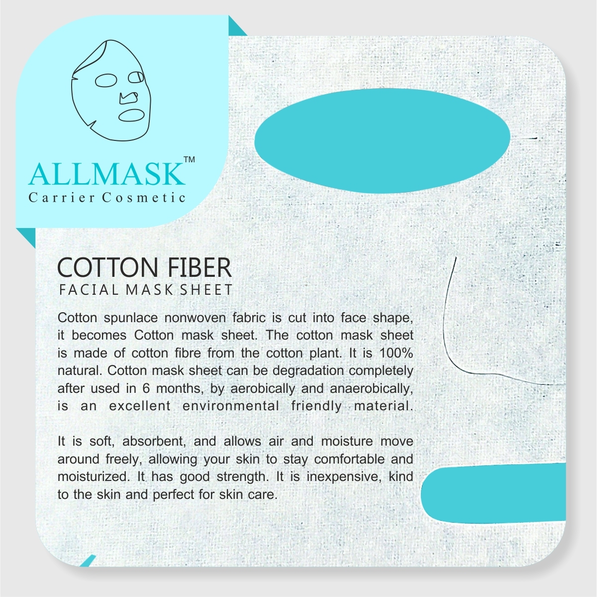 Cotton Facial Mask Sheet - 100% Natural Cotton Fibre, White Color | Soft, Absorbent, Eco-friendly, Decomposes In 6 Months